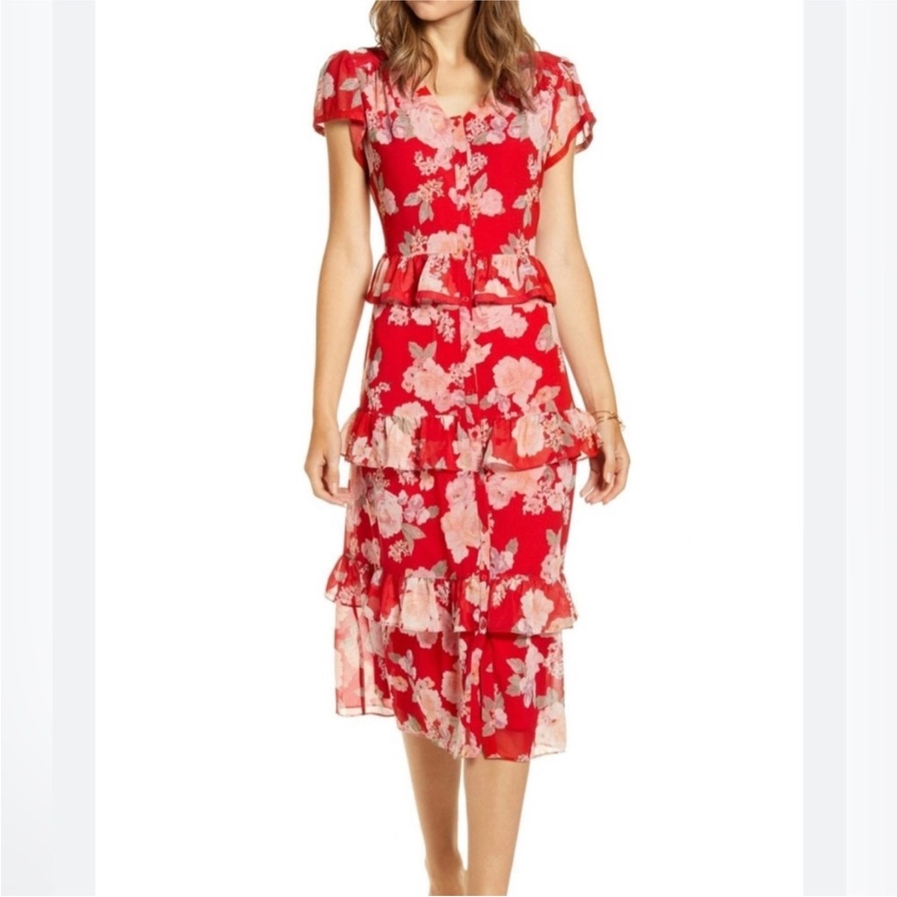 Rachel Parcell Red Floral Midi Dress